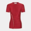 RED SHORT-SLEEVE DRAPED TOP IN JERSEY | Rabanne Cheap