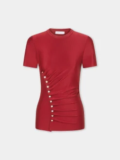RED SHORT-SLEEVE DRAPED TOP IN JERSEY | Rabanne Cheap