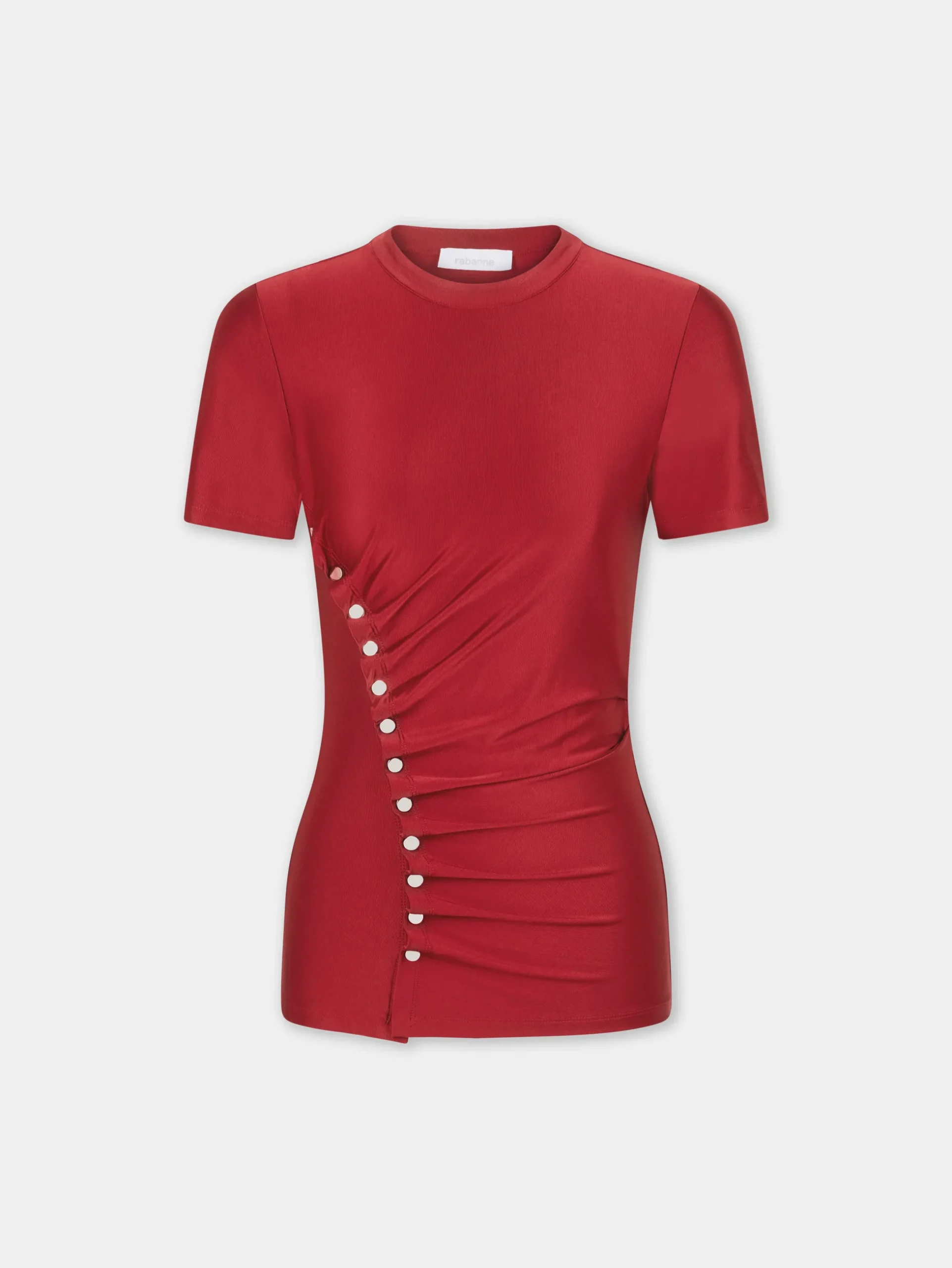 RED SHORT-SLEEVE DRAPED TOP IN JERSEY | Rabanne Cheap