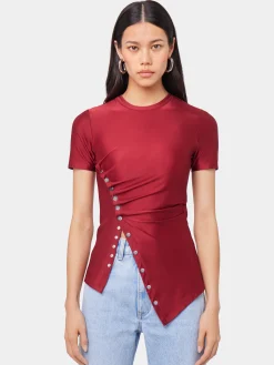 RED SHORT-SLEEVE DRAPED TOP IN JERSEY | Rabanne Cheap