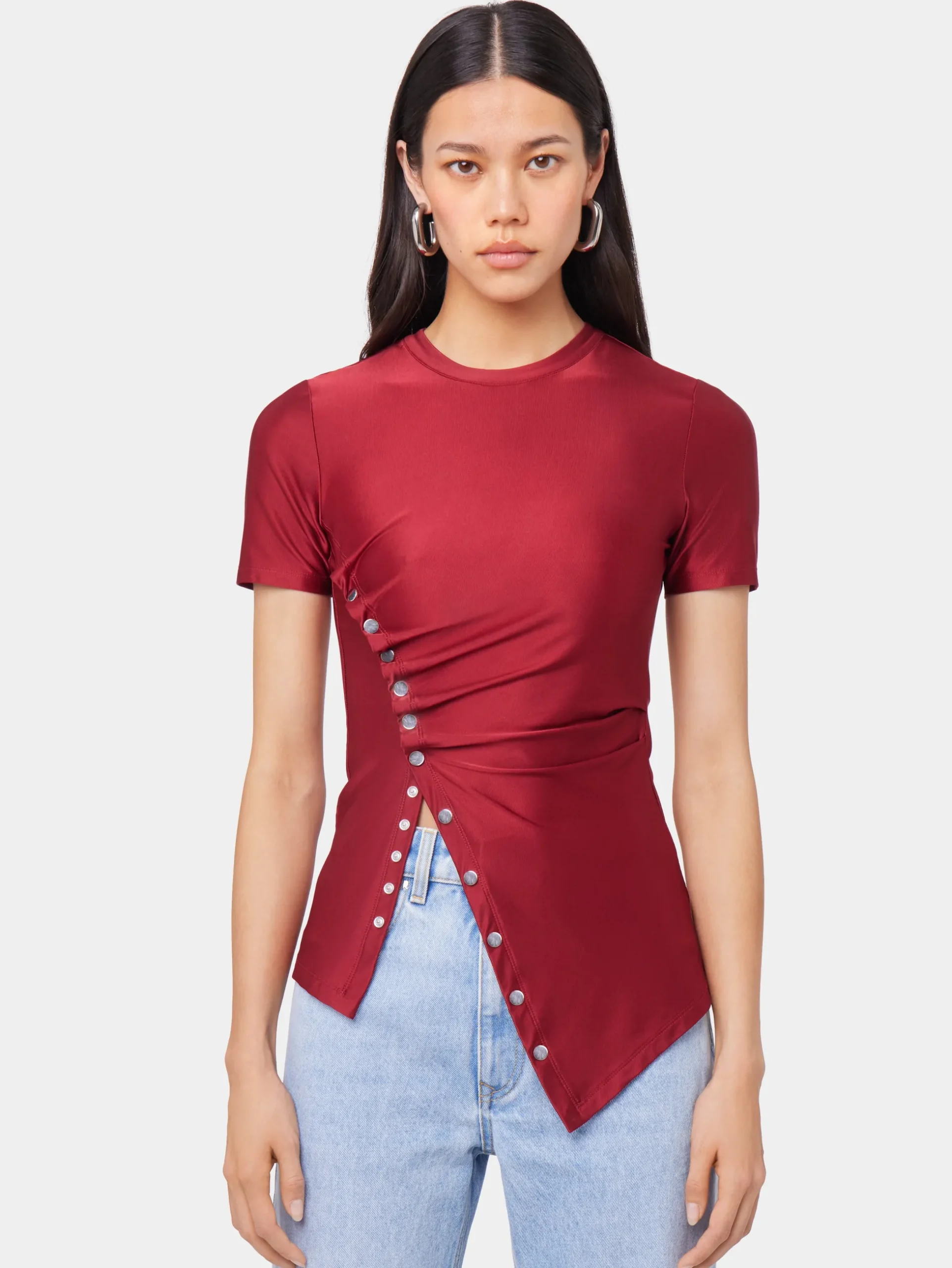 RED SHORT-SLEEVE DRAPED TOP IN JERSEY | Rabanne Cheap