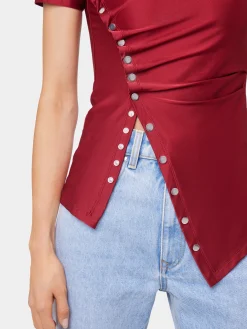 RED SHORT-SLEEVE DRAPED TOP IN JERSEY | Rabanne Cheap