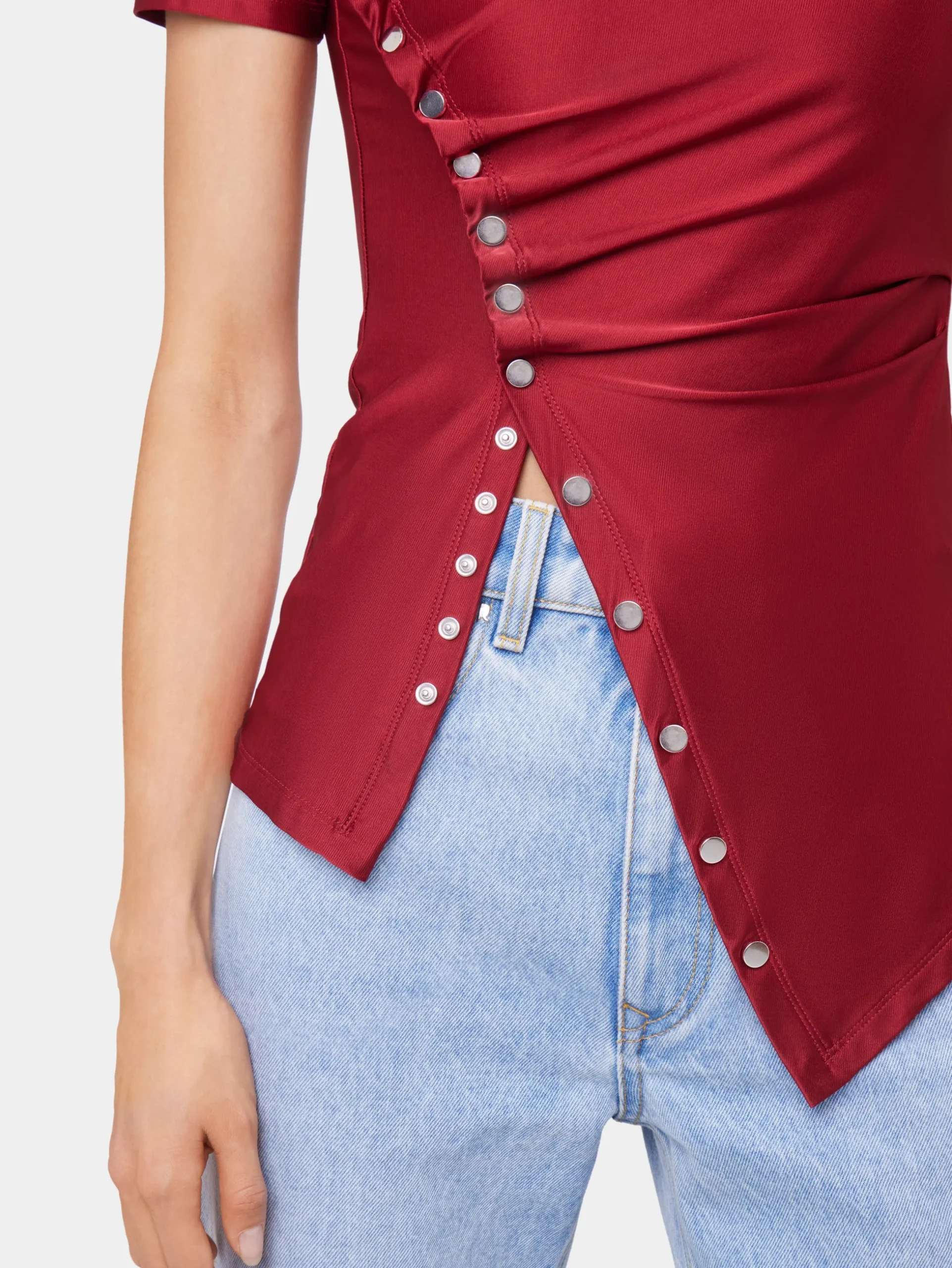 RED SHORT-SLEEVE DRAPED TOP IN JERSEY | Rabanne Cheap