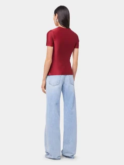 RED SHORT-SLEEVE DRAPED TOP IN JERSEY | Rabanne Cheap