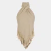 Sand colored top in wool embelished with metallic fringe details | Rabanne Store