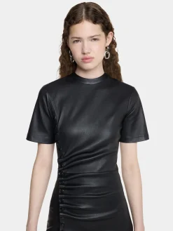 SHORT GATHERED DRESS IN LAMBSKIN | Rabanne Best