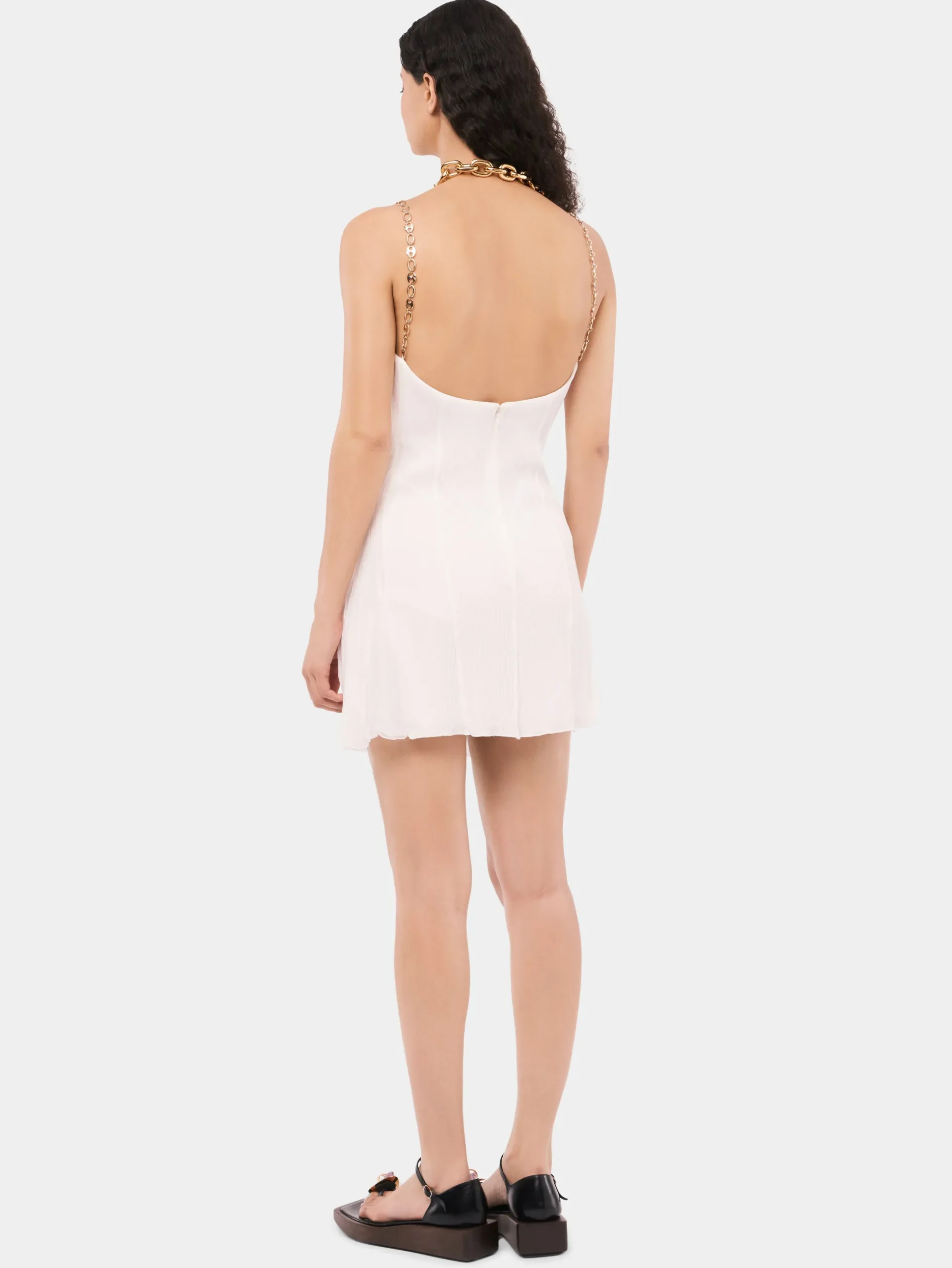 Short white pleated chiffon dress | Rabanne Online