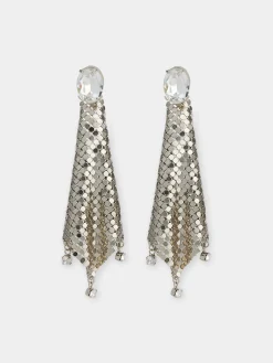 Silver chainmail earrings with crystals | Rabanne Hot