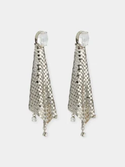 Silver chainmail earrings with crystals | Rabanne Hot