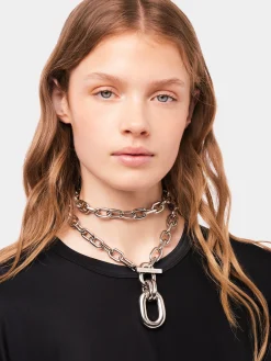 Silver DOUBLE XL Link Necklace WITH Pendant | Rabanne Clearance