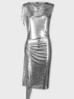 Silver drapé pression dress in chainmail | Rabanne Outlet