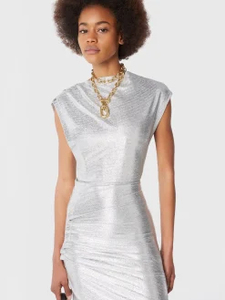 Silver drapé pression dress in lurex | Rabanne Best Sale