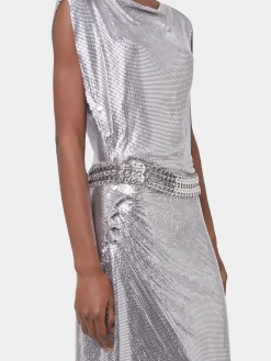 Silver drapé pression dress in chainmail | Rabanne Outlet