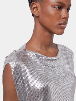 Silver drapé pression dress in chainmail | Rabanne Outlet