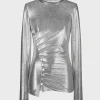 Silver drapé pression top in lurex | Rabanne Store