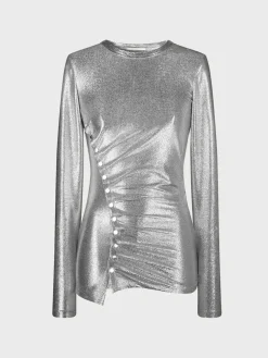 Silver drapé pression top in lurex | Rabanne Store