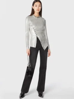 Silver drapé pression top in lurex | Rabanne Store