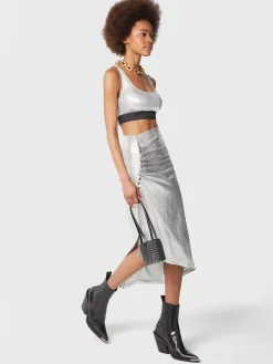 Silver mid-length drapé pression slit skirt | Rabanne Clearance