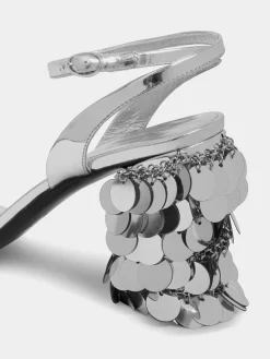 Silver sandals with sparkle discs heels | Rabanne Clearance