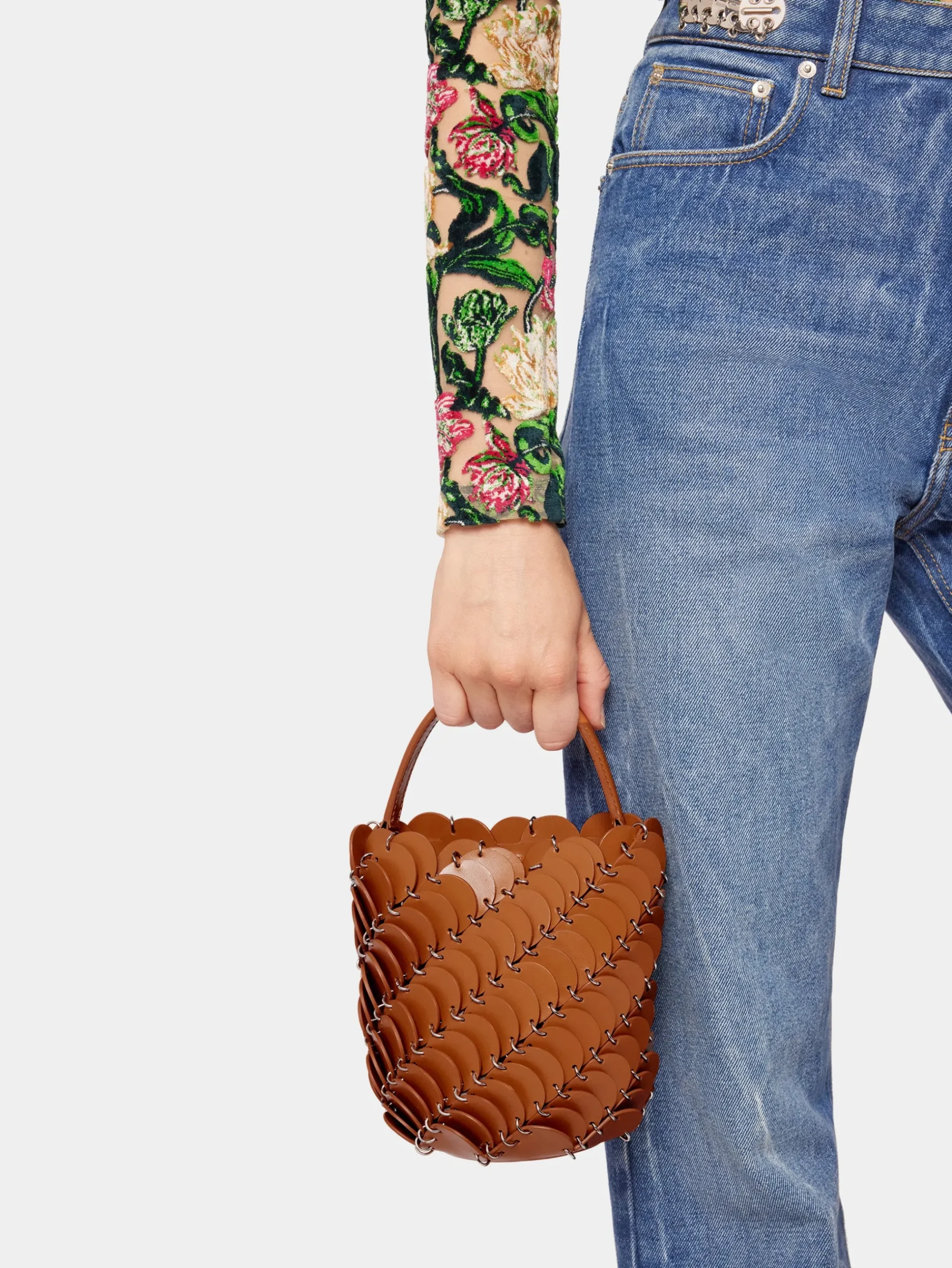 Small Cognac bucket Paco bag in leather | Rabanne Clearance