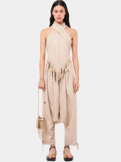 Tailored baggy sand colored pants in wool | Rabanne Flash Sale