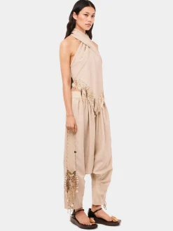 Tailored baggy sand colored pants in wool | Rabanne Flash Sale