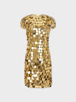 THE ICONIC GOLD SPARKLE DISCS DRESS | Rabanne Hot