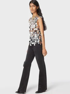 The iconic silver sparkle discs top | Rabanne Store