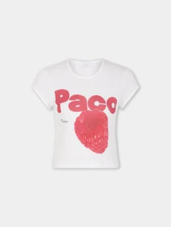 WHITE CROP TEE-SHIRT IN JERSEY POINTELLE | Rabanne Best