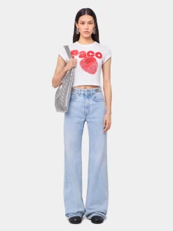 WHITE CROP TEE-SHIRT IN JERSEY POINTELLE | Rabanne Best