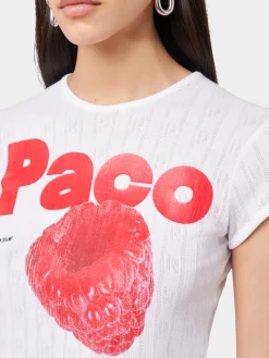 WHITE CROP TEE-SHIRT IN JERSEY POINTELLE | Rabanne Best