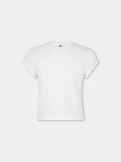 WHITE CROP TEE-SHIRT IN JERSEY POINTELLE | Rabanne Best