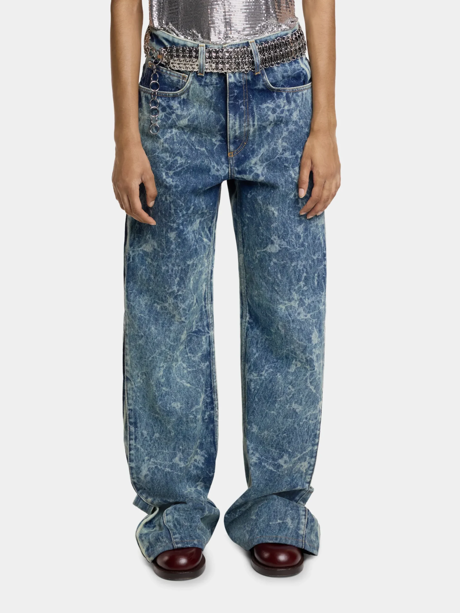 WIDE-LEG JEANS IN WASHED DENIM | Rabanne Clearance