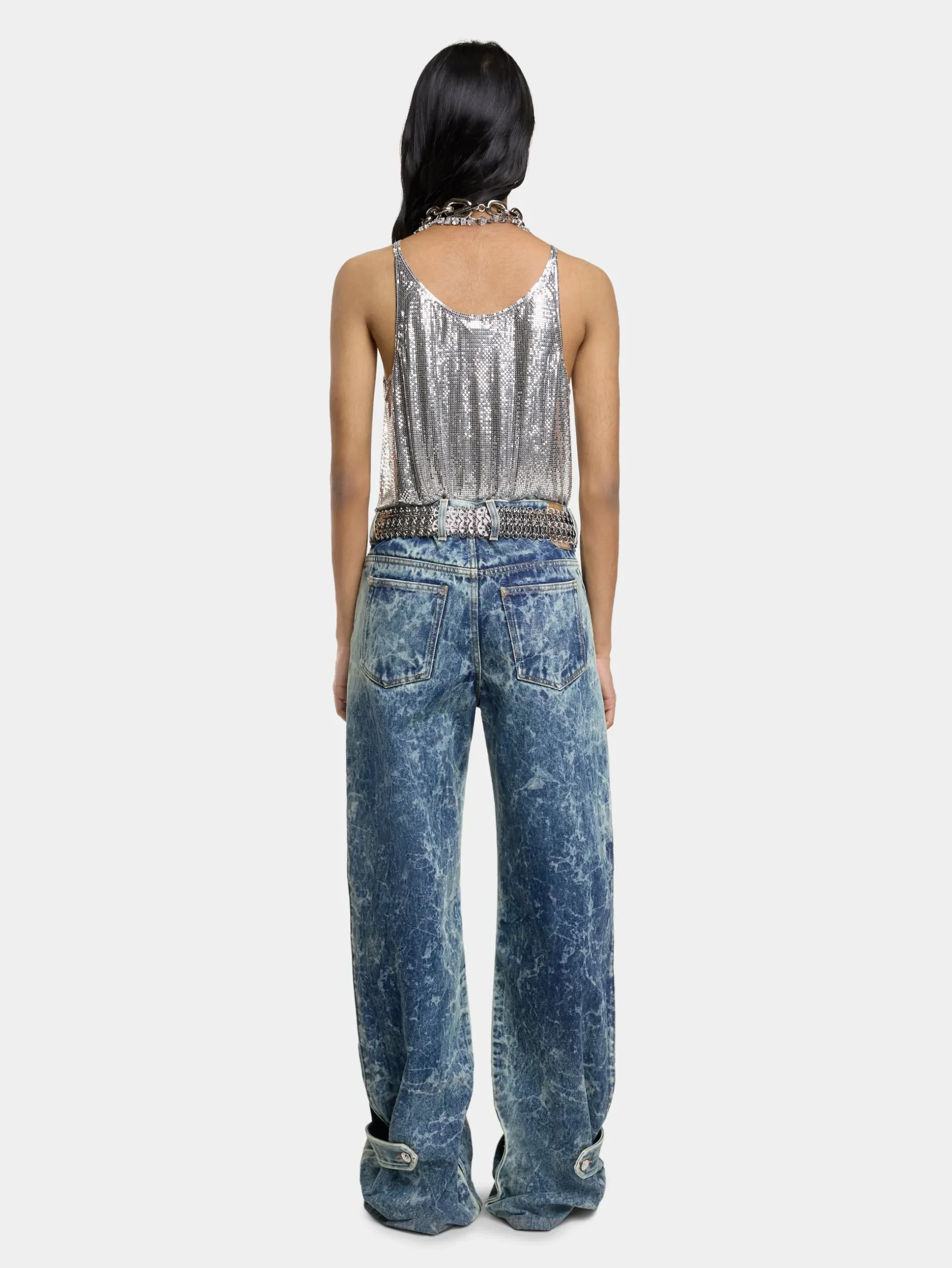 WIDE-LEG JEANS IN WASHED DENIM | Rabanne Clearance